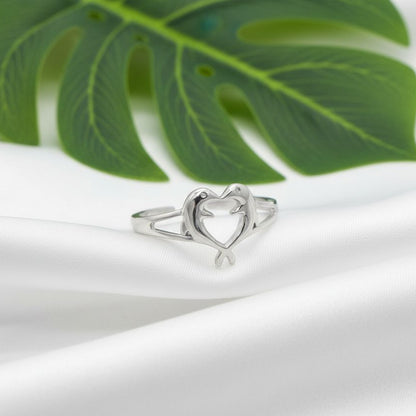 925 Sterling Silver Dolphin Heart Women's Adjustable Toe Cuff Ring