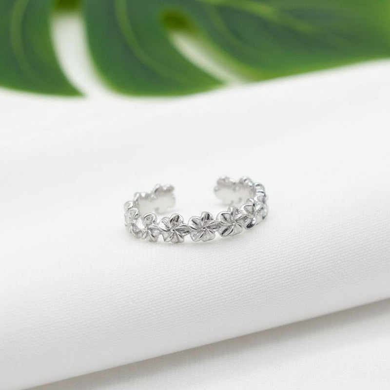 925 Sterling Silver Flower Hawaii Lei Women's Adjustable Toe Cuff Ring