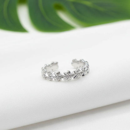 925 Sterling Silver Flower Hawaii Lei Women's Adjustable Toe Cuff Ring