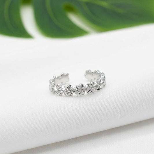 925 Sterling Silver Flower Hawaii Lei Women's Adjustable Toe Cuff Ring
