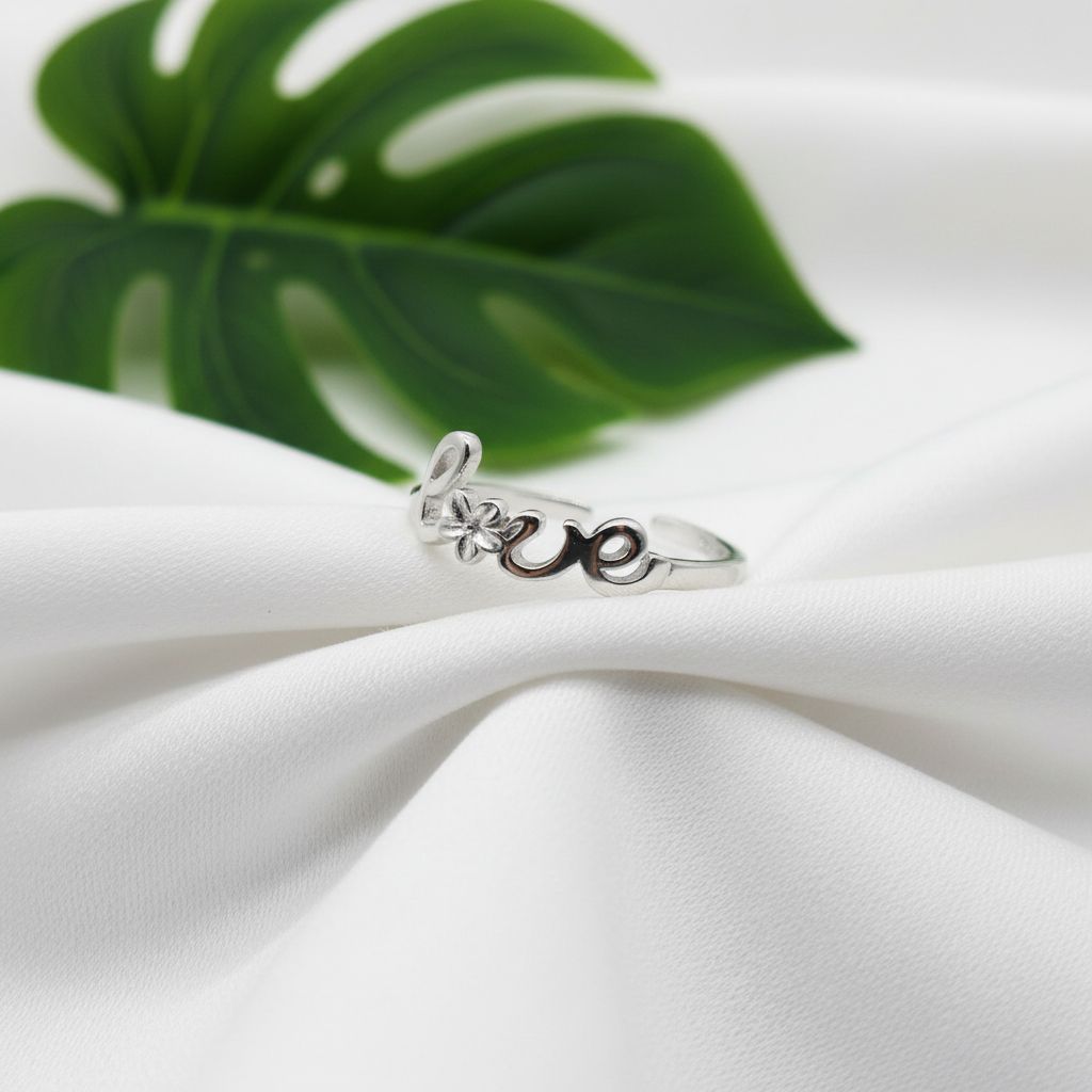 925 Sterling Silver "Love" Script Women's Adjustable Toe Cuff Ring