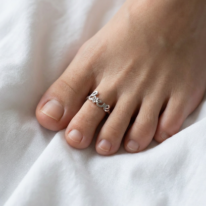 Adjustable Script Love Bloom Toe Cuff Ring - 925 Sterling Silver