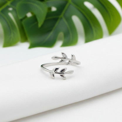 Adjustable Vine Leaf Bypass Toe Cuff Ring - 925 Sterling Silver