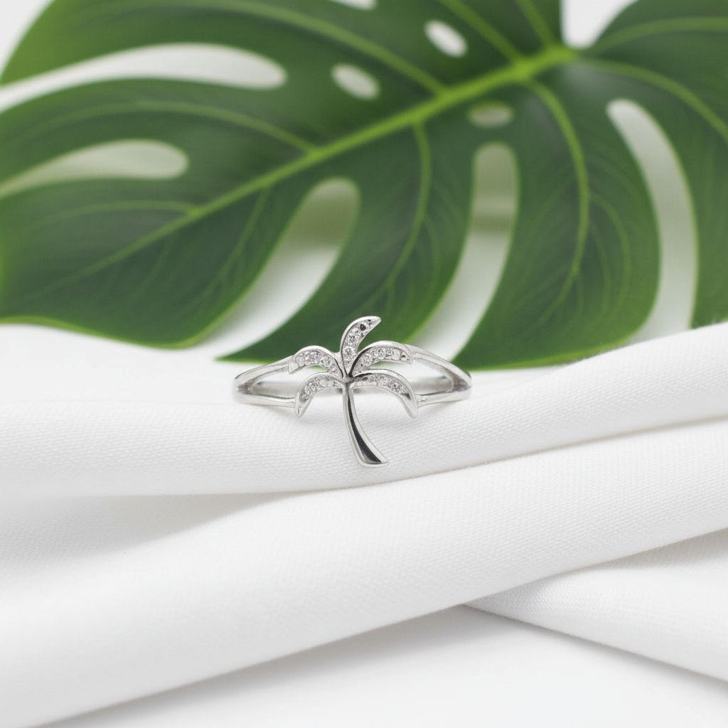 925 Sterling Silver Palm Tree Women's Adjustable Toe Cuff Ring