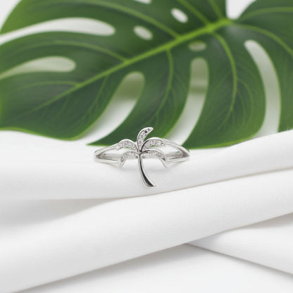 925 Sterling Silver Palm Tree Women's Adjustable Toe Cuff Ring