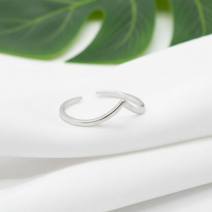 925 Sterling Silver Line V-Wave Women's Adjustable Toe Cuff Ring