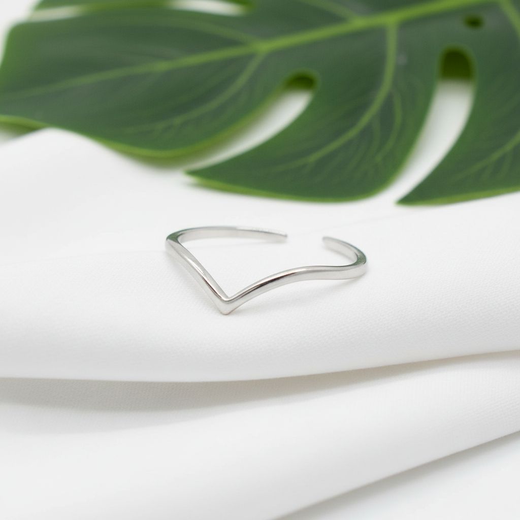 925 Sterling Silver Line V-Wave Women's Adjustable Toe Cuff Ring