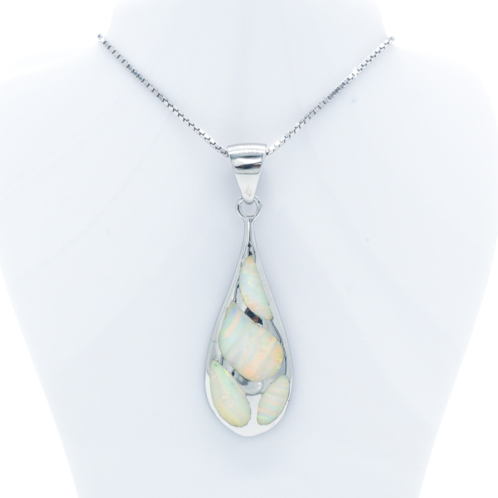 925 Silver Opal Raindrop Necklace, Opal Necklace, 925 Sterling Silver Jewelry, Raindrop Necklace
