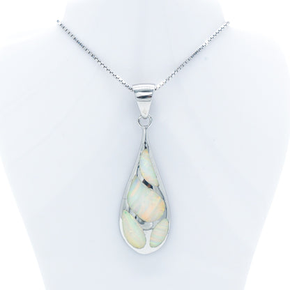 925 Silver Opal Raindrop Necklace, Opal Necklace, 925 Sterling Silver Jewelry, Raindrop Necklace
