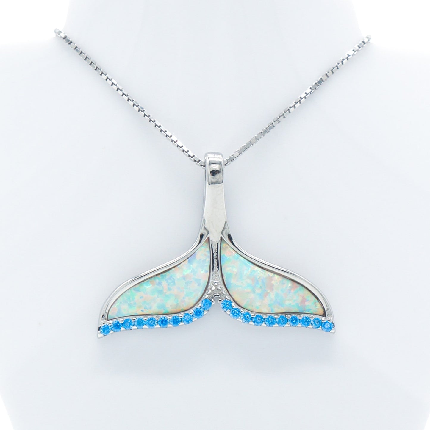 925 Silver Opal Whale Tail Necklace, Opal Necklace, 925 Sterling Silver Jewelry, Whale Tail Necklace
