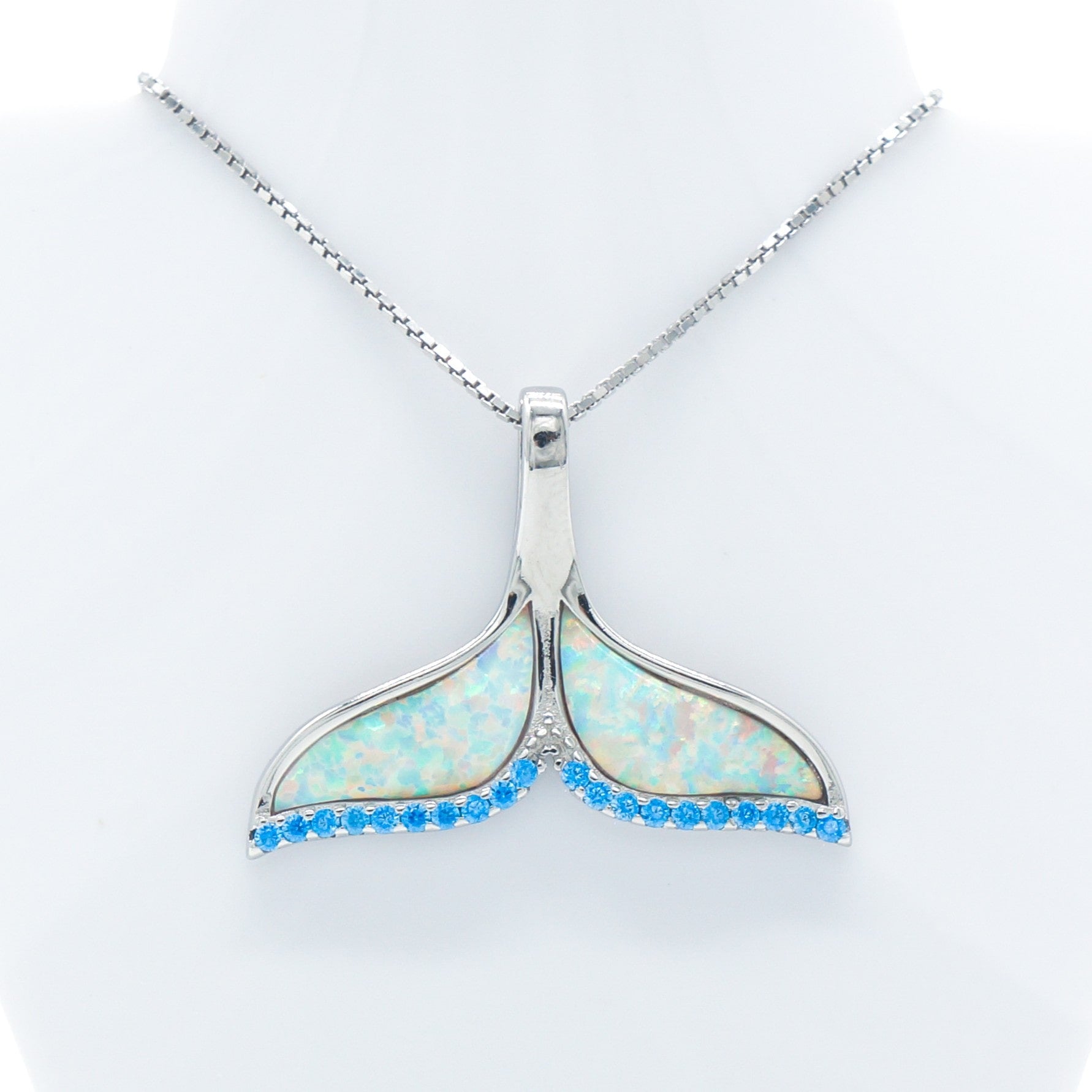 925 Silver Opal Whale Tail Necklace, Opal Necklace, 925 Sterling Silver Jewelry, Whale Tail Necklace