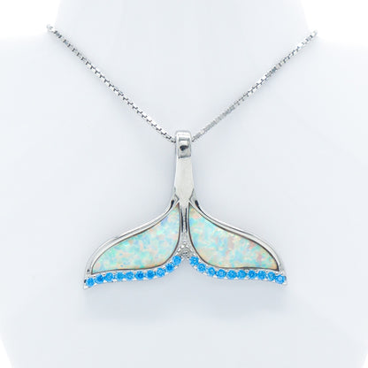 925 Silver Opal Whale Tail Necklace, Opal Necklace, 925 Sterling Silver Jewelry, Whale Tail Necklace