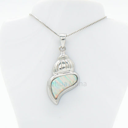 925 Silver White Opal Conch Seashell Necklace, Opal Necklace, 925 Sterling Silver Jewelry, Conch Seashell Necklace
