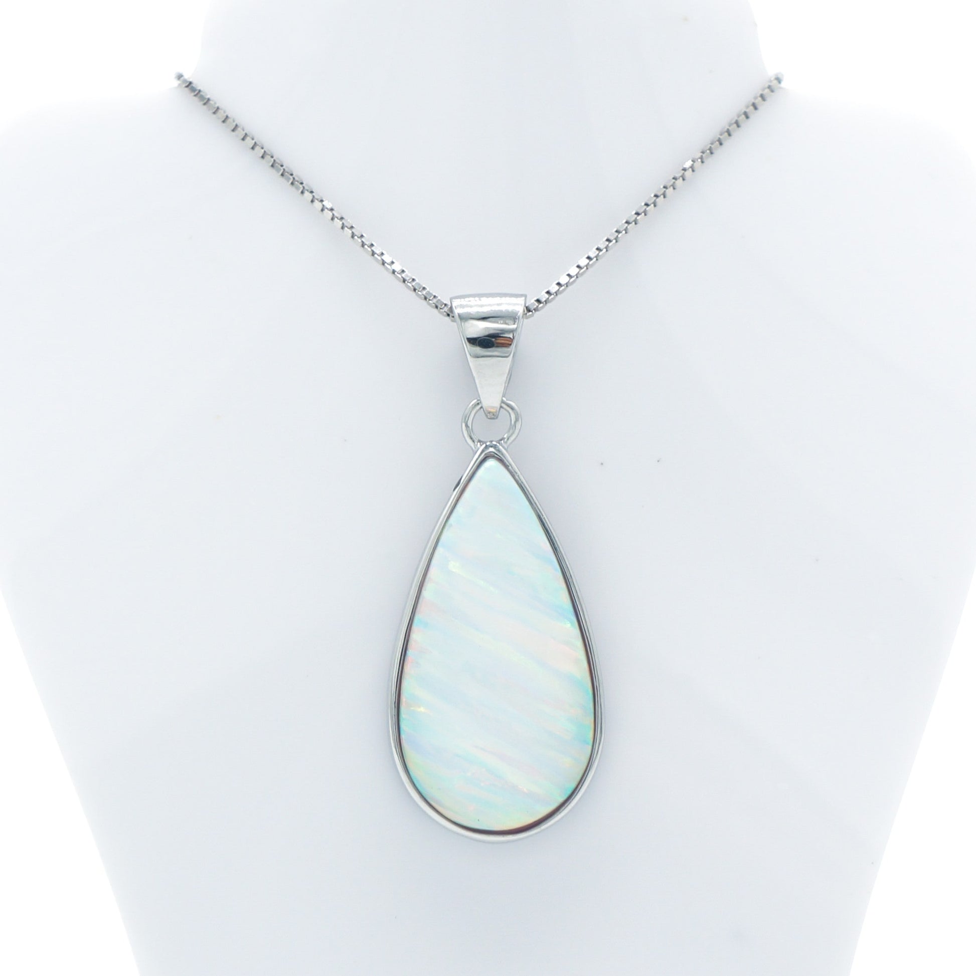 925 Silver Opal Raindrop Necklace, Opal Necklace, 925 Sterling Silver Jewelry, Raindrop Necklace