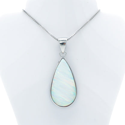 925 Silver Opal Raindrop Necklace, Opal Necklace, 925 Sterling Silver Jewelry, Raindrop Necklace