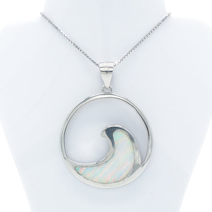 925 Silver Opal Round Wave Necklace, Opal Necklace, 925 Sterling Silver Jewelry, Round Wave Necklace
