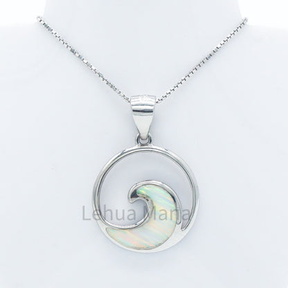 925 Silver Opal Round Wave Necklace, Opal Necklace, 925 Sterling Silver Jewelry, Round Wave Necklace